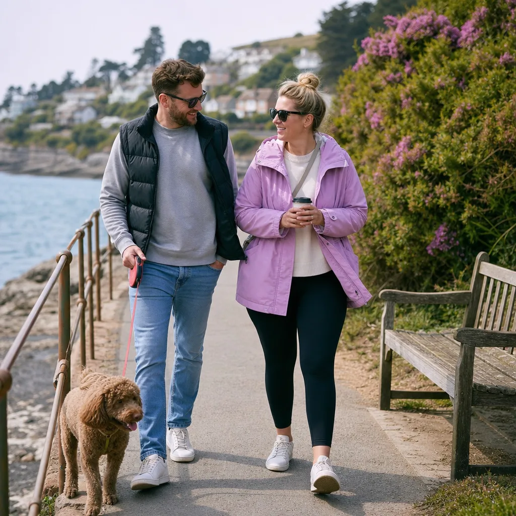 Two people meeting outside Tavistock Pannier Market in Devon